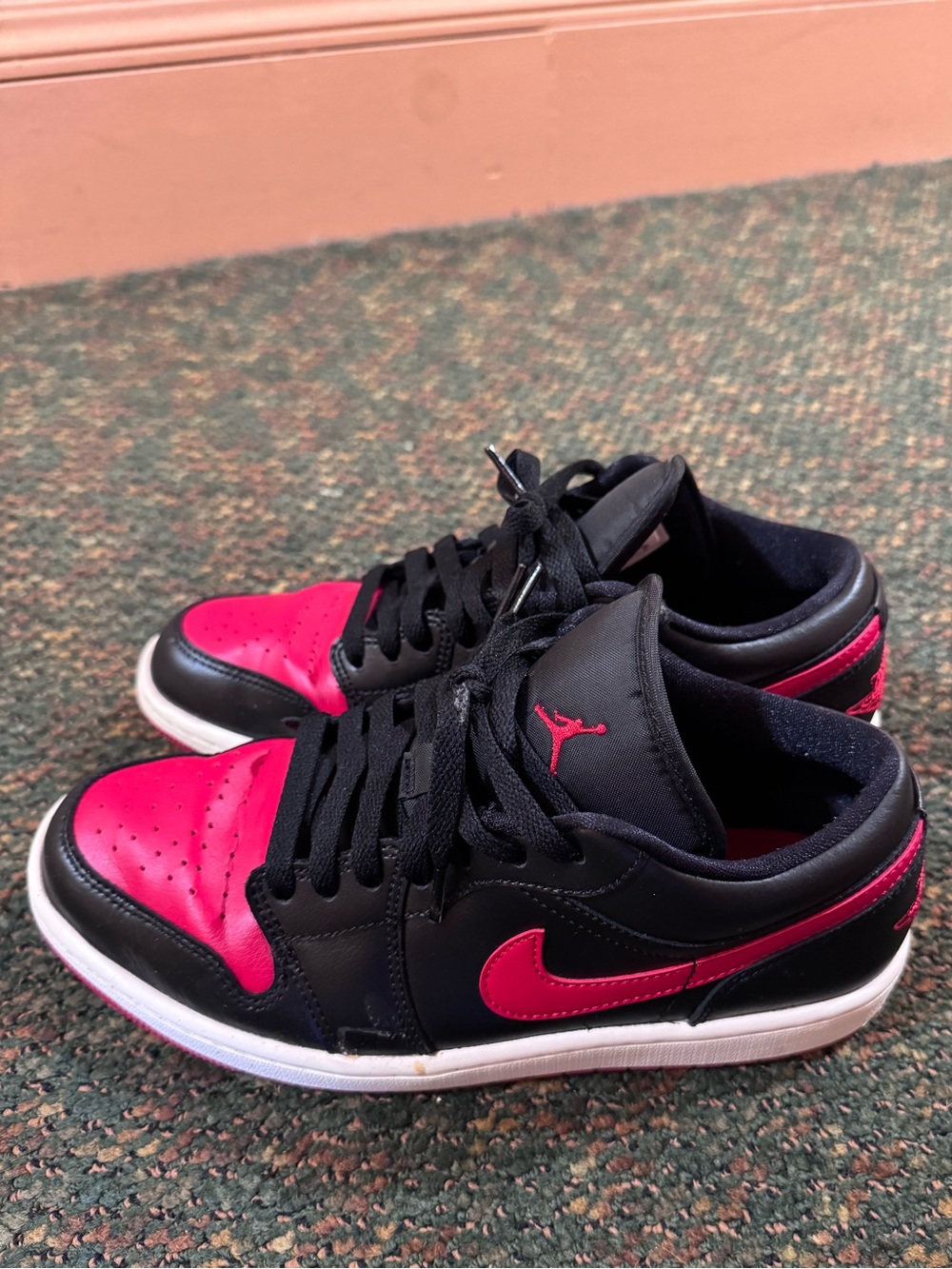 Air Jordan 1 low, red and black, women size 9/men size 7.5